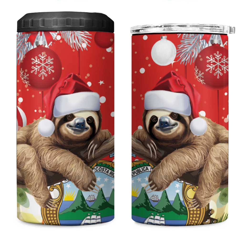 Costa Rica Christmas 4 in 1 Can Cooler Tumbler A Cheerful Sloth Wearing a Santa Hat - Wonder Print Shop