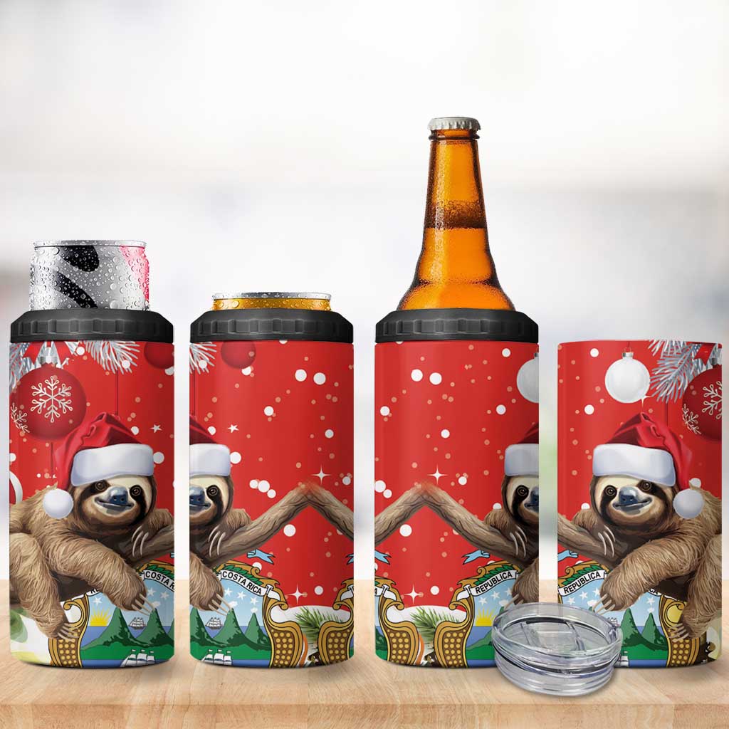 Costa Rica Christmas 4 in 1 Can Cooler Tumbler A Cheerful Sloth Wearing a Santa Hat - Wonder Print Shop