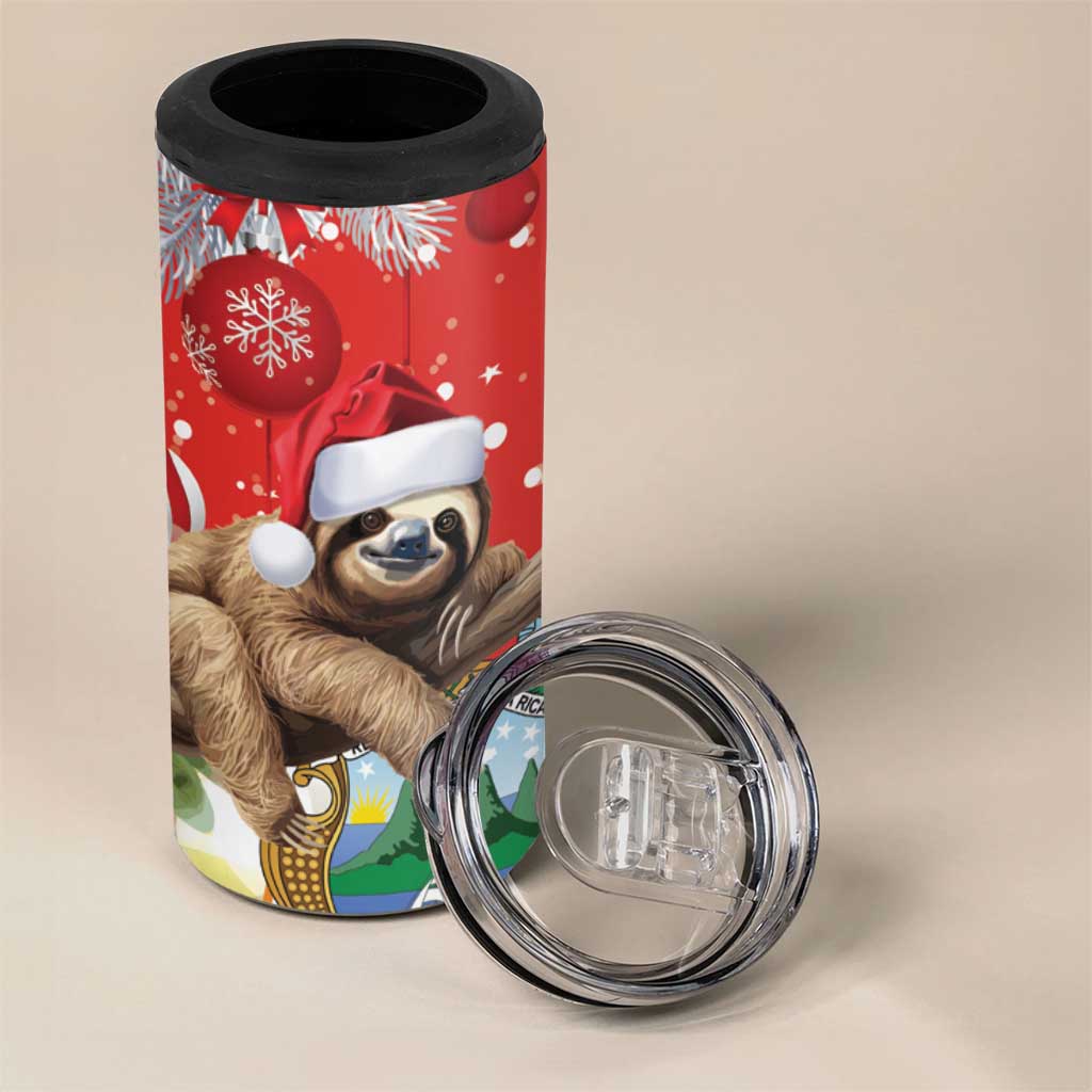 Costa Rica Christmas 4 in 1 Can Cooler Tumbler A Cheerful Sloth Wearing a Santa Hat - Wonder Print Shop