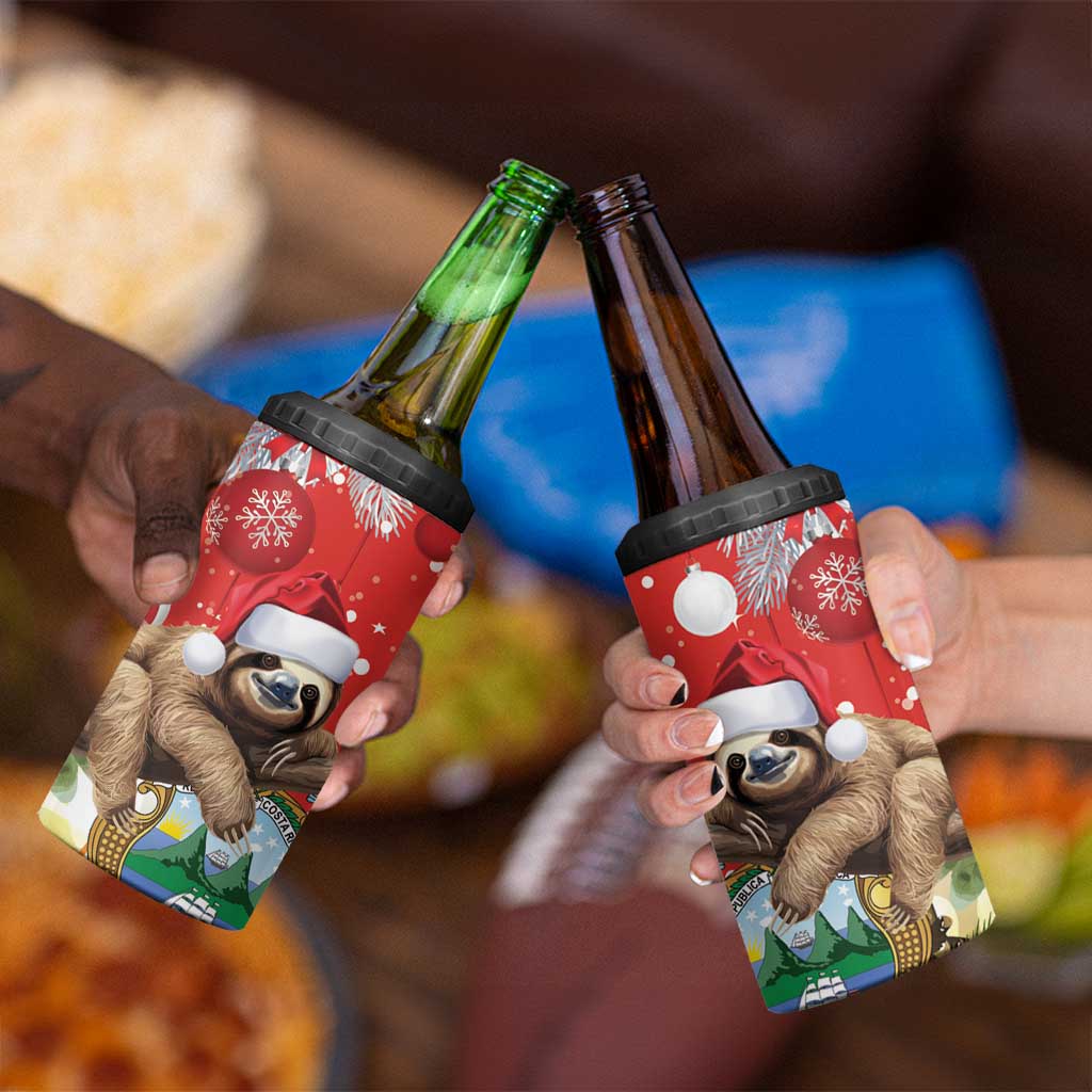 Costa Rica Christmas 4 in 1 Can Cooler Tumbler A Cheerful Sloth Wearing a Santa Hat - Wonder Print Shop