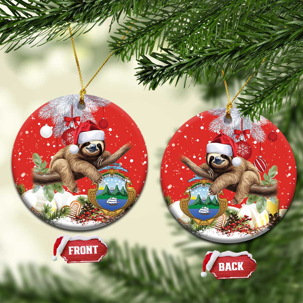 Costa Rica Christmas Ceramic Ornament A Cheerful Sloth Wearing a Santa Hat - Wonder Print Shop