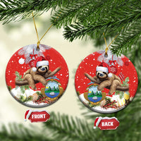 Costa Rica Christmas Ceramic Ornament A Cheerful Sloth Wearing a Santa Hat - Wonder Print Shop