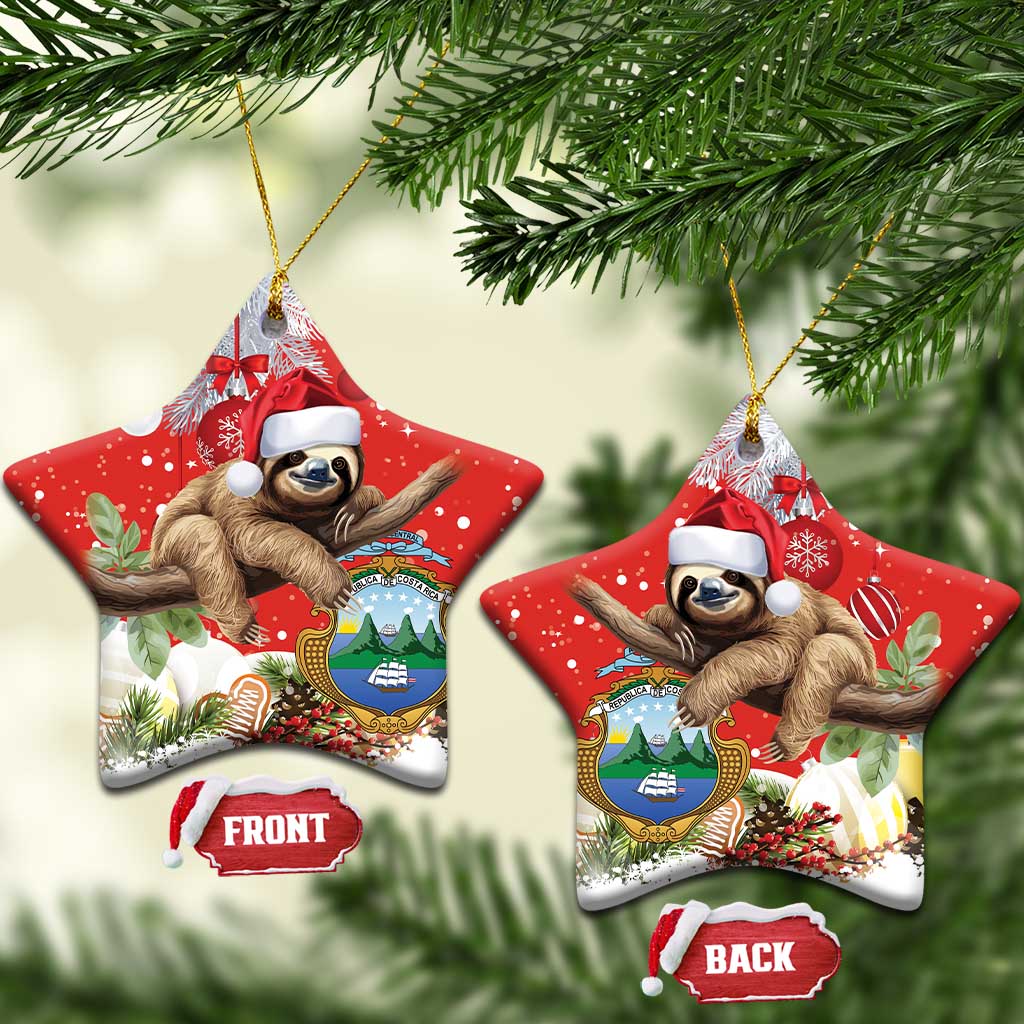 Costa Rica Christmas Ceramic Ornament A Cheerful Sloth Wearing a Santa Hat - Wonder Print Shop