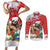 Christmas Costa Rica Couples Matching Short Sleeve Bodycon Dress and Long Sleeve Button Shirt A Cheerful Sloth Wearing a Santa Hat - Wonder Print Shop