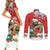 Christmas Costa Rica Couples Matching Short Sleeve Bodycon Dress and Long Sleeve Button Shirt A Cheerful Sloth Wearing a Santa Hat - Wonder Print Shop