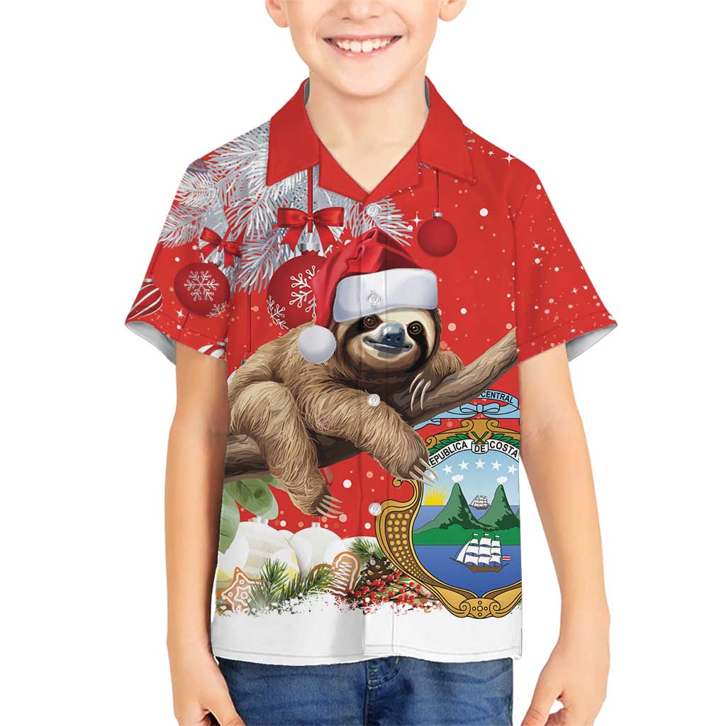 Christmas Costa Rica Family Matching Long Sleeve Bodycon Dress and Hawaiian Shirt A Cheerful Sloth Wearing a Santa Hat - Wonder Print Shop