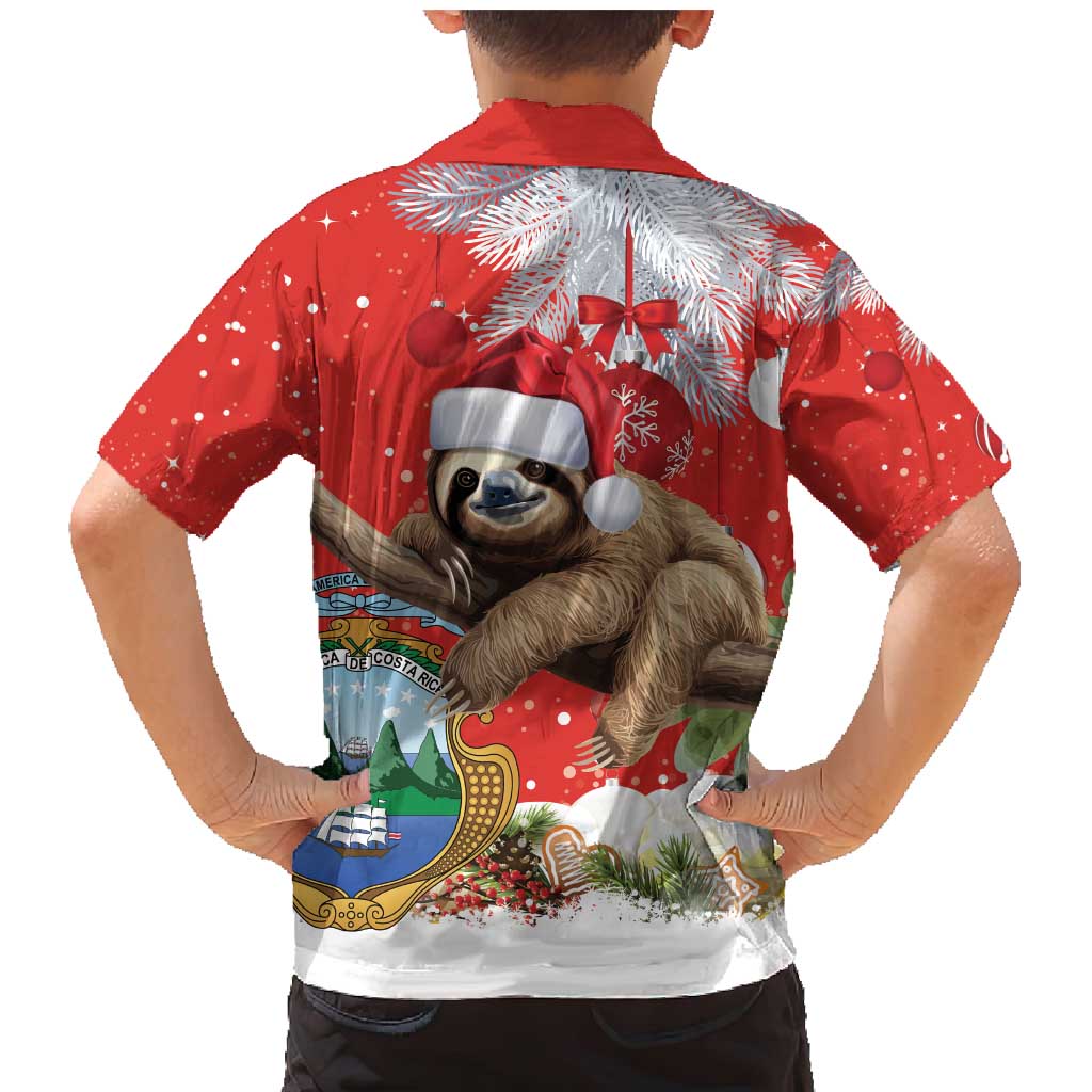 Christmas Costa Rica Family Matching Mermaid Dress and Hawaiian Shirt A Cheerful Sloth Wearing a Santa Hat - Wonder Print Shop