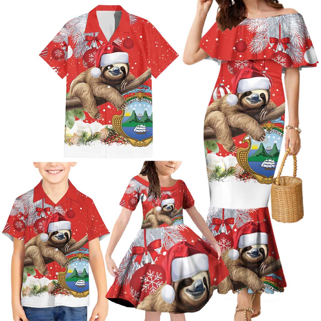 Christmas Costa Rica Family Matching Mermaid Dress and Hawaiian Shirt A Cheerful Sloth Wearing a Santa Hat - Wonder Print Shop