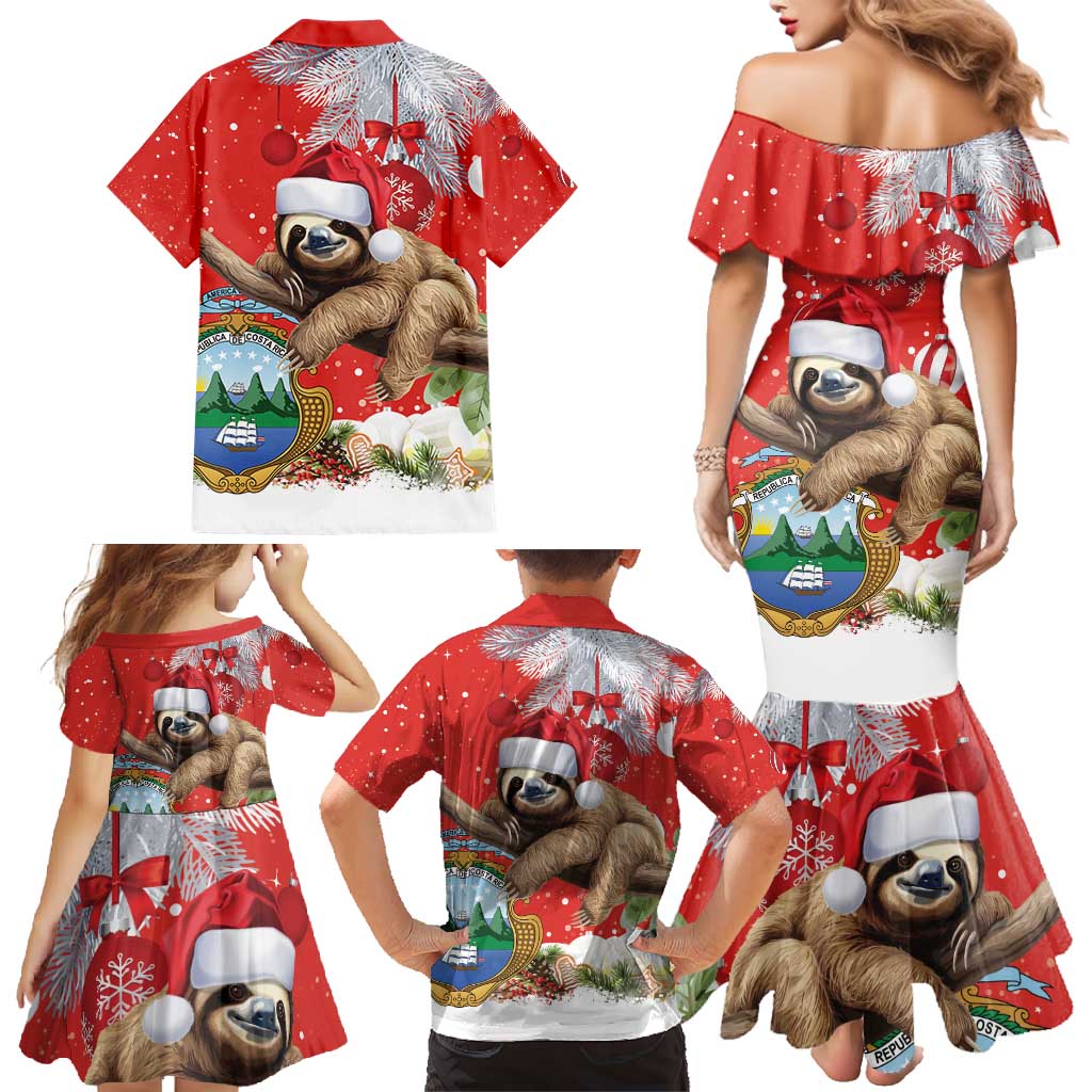 Christmas Costa Rica Family Matching Mermaid Dress and Hawaiian Shirt A Cheerful Sloth Wearing a Santa Hat - Wonder Print Shop