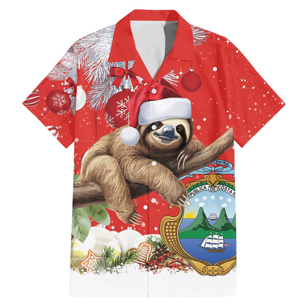Christmas Costa Rica Family Matching Mermaid Dress and Hawaiian Shirt A Cheerful Sloth Wearing a Santa Hat - Wonder Print Shop