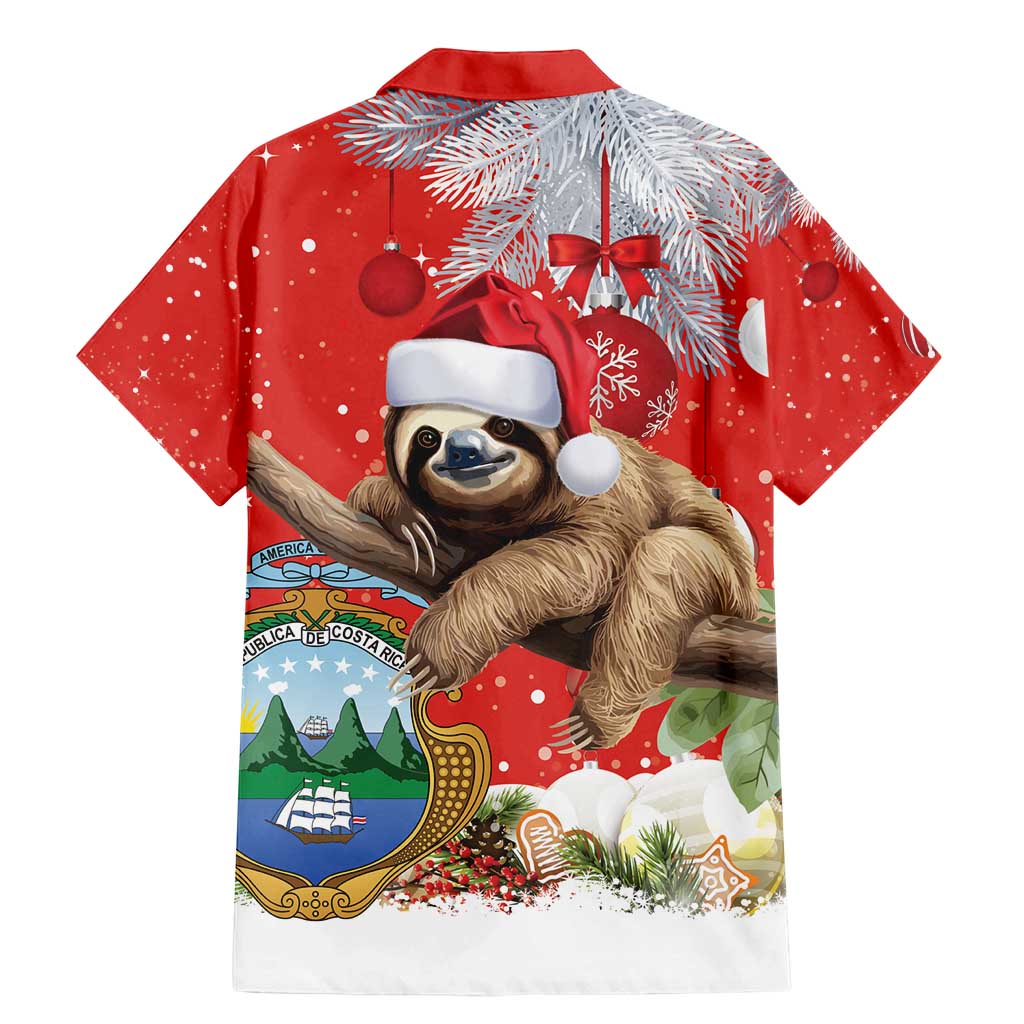 Christmas Costa Rica Family Matching Mermaid Dress and Hawaiian Shirt A Cheerful Sloth Wearing a Santa Hat - Wonder Print Shop