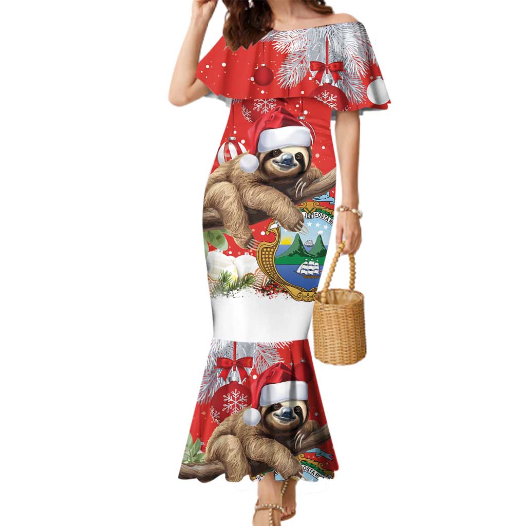Christmas Costa Rica Family Matching Mermaid Dress and Hawaiian Shirt A Cheerful Sloth Wearing a Santa Hat - Wonder Print Shop