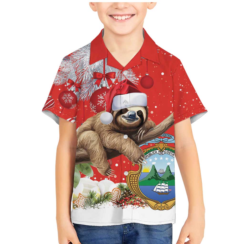 Christmas Costa Rica Family Matching Mermaid Dress and Hawaiian Shirt A Cheerful Sloth Wearing a Santa Hat - Wonder Print Shop