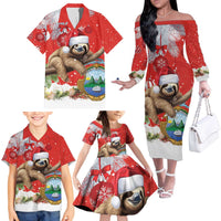 Christmas Costa Rica Family Matching Off The Shoulder Long Sleeve Dress and Hawaiian Shirt A Cheerful Sloth Wearing a Santa Hat - Wonder Print Shop