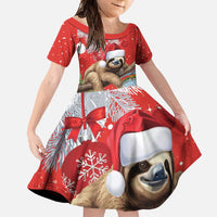 Christmas Costa Rica Family Matching Off Shoulder Maxi Dress and Hawaiian Shirt A Cheerful Sloth Wearing a Santa Hat - Wonder Print Shop