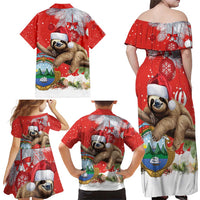 Christmas Costa Rica Family Matching Off Shoulder Maxi Dress and Hawaiian Shirt A Cheerful Sloth Wearing a Santa Hat - Wonder Print Shop