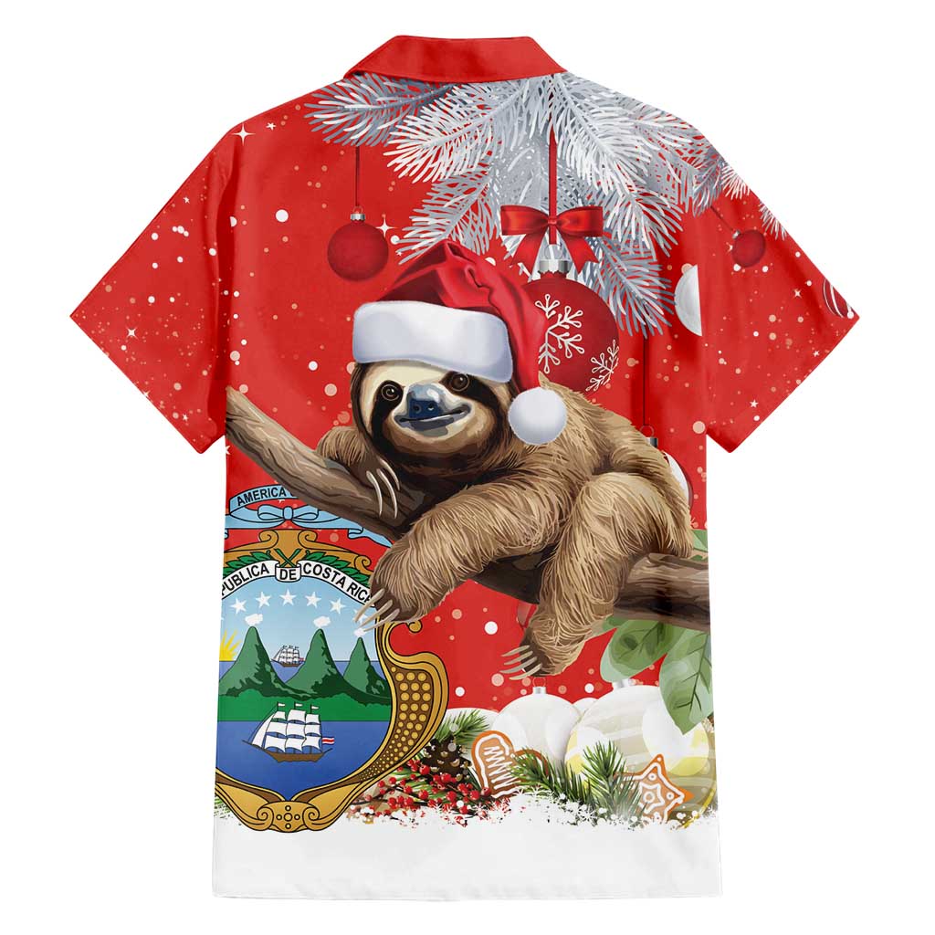 Christmas Costa Rica Family Matching Off Shoulder Maxi Dress and Hawaiian Shirt A Cheerful Sloth Wearing a Santa Hat - Wonder Print Shop