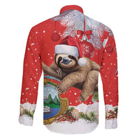Christmas Costa Rica Family Matching Off Shoulder Maxi Dress and Hawaiian Shirt A Cheerful Sloth Wearing a Santa Hat - Wonder Print Shop
