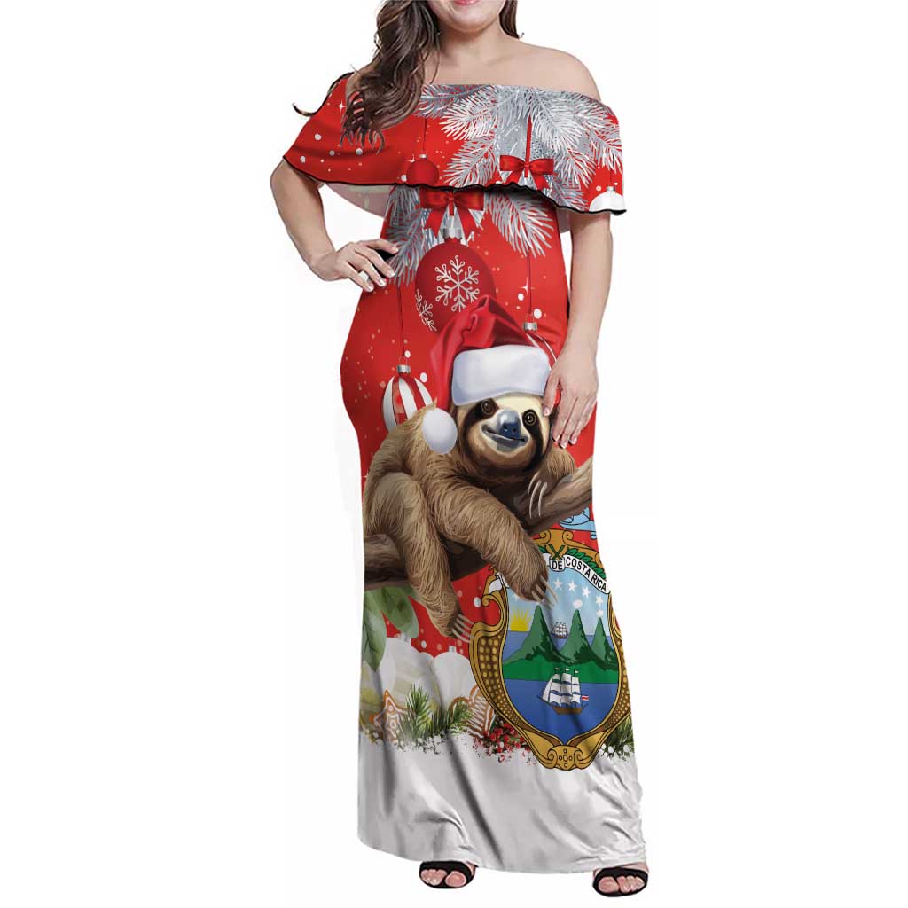 Christmas Costa Rica Family Matching Off Shoulder Maxi Dress and Hawaiian Shirt A Cheerful Sloth Wearing a Santa Hat - Wonder Print Shop