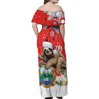 Christmas Costa Rica Family Matching Off Shoulder Maxi Dress and Hawaiian Shirt A Cheerful Sloth Wearing a Santa Hat - Wonder Print Shop