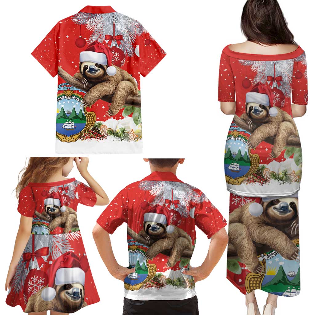Christmas Costa Rica Family Matching Puletasi and Hawaiian Shirt A Cheerful Sloth Wearing a Santa Hat - Wonder Print Shop