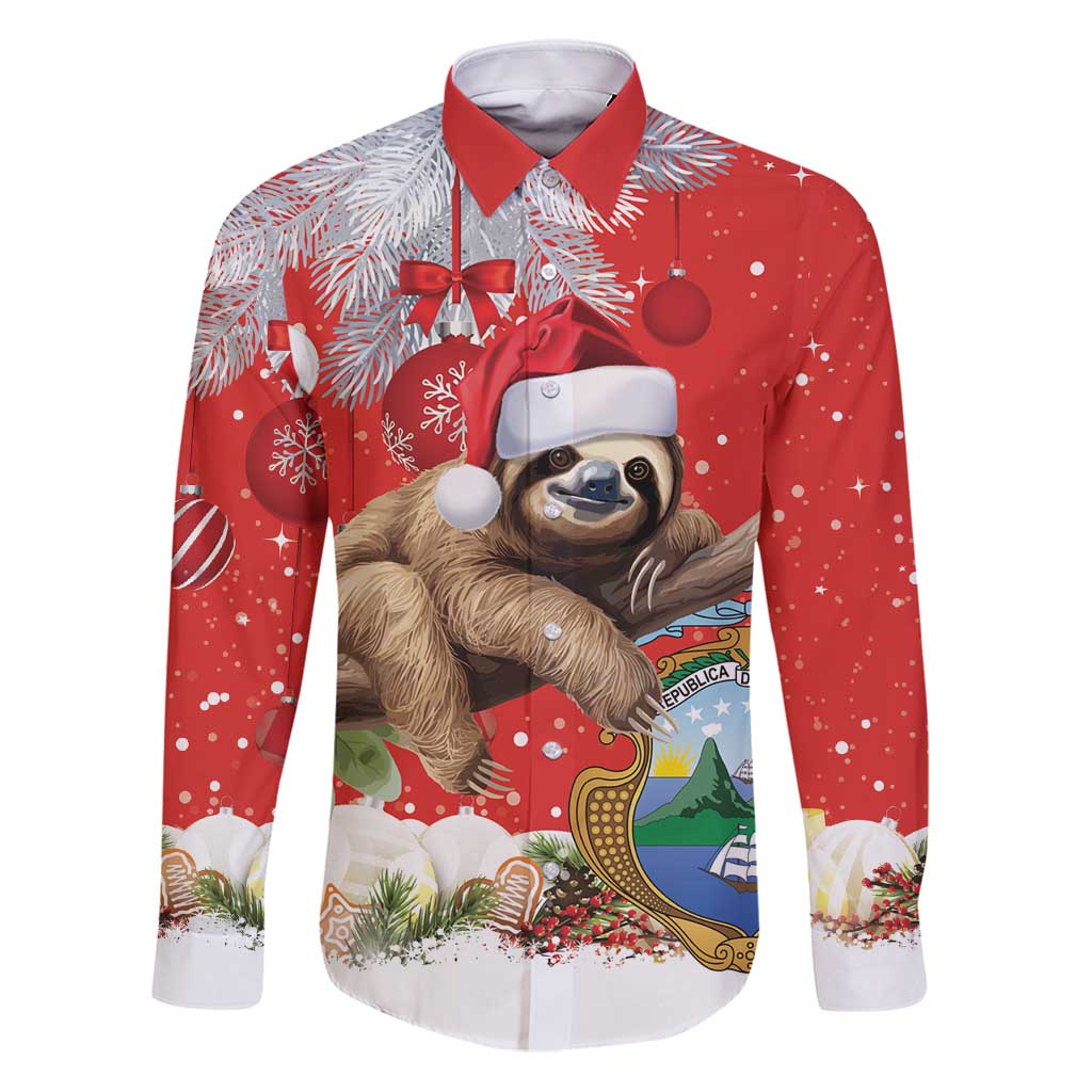 Christmas Costa Rica Family Matching Puletasi and Hawaiian Shirt A Cheerful Sloth Wearing a Santa Hat - Wonder Print Shop