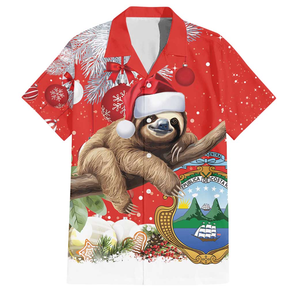 Christmas Costa Rica Family Matching Short Sleeve Bodycon Dress and Hawaiian Shirt A Cheerful Sloth Wearing a Santa Hat - Wonder Print Shop
