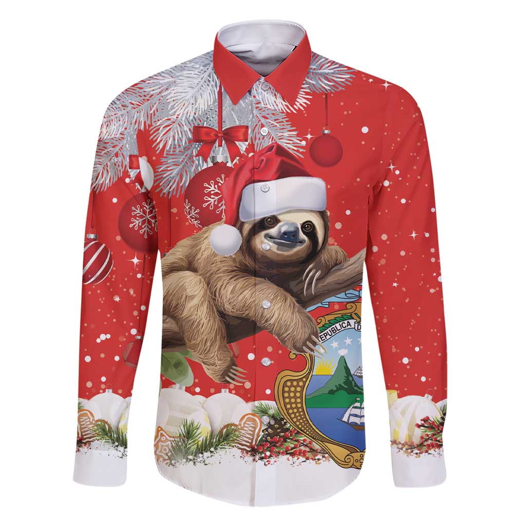 Christmas Costa Rica Family Matching Short Sleeve Bodycon Dress and Hawaiian Shirt A Cheerful Sloth Wearing a Santa Hat - Wonder Print Shop