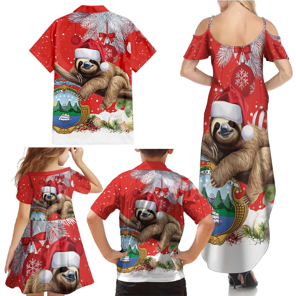 Christmas Costa Rica Family Matching Summer Maxi Dress and Hawaiian Shirt A Cheerful Sloth Wearing a Santa Hat - Wonder Print Shop