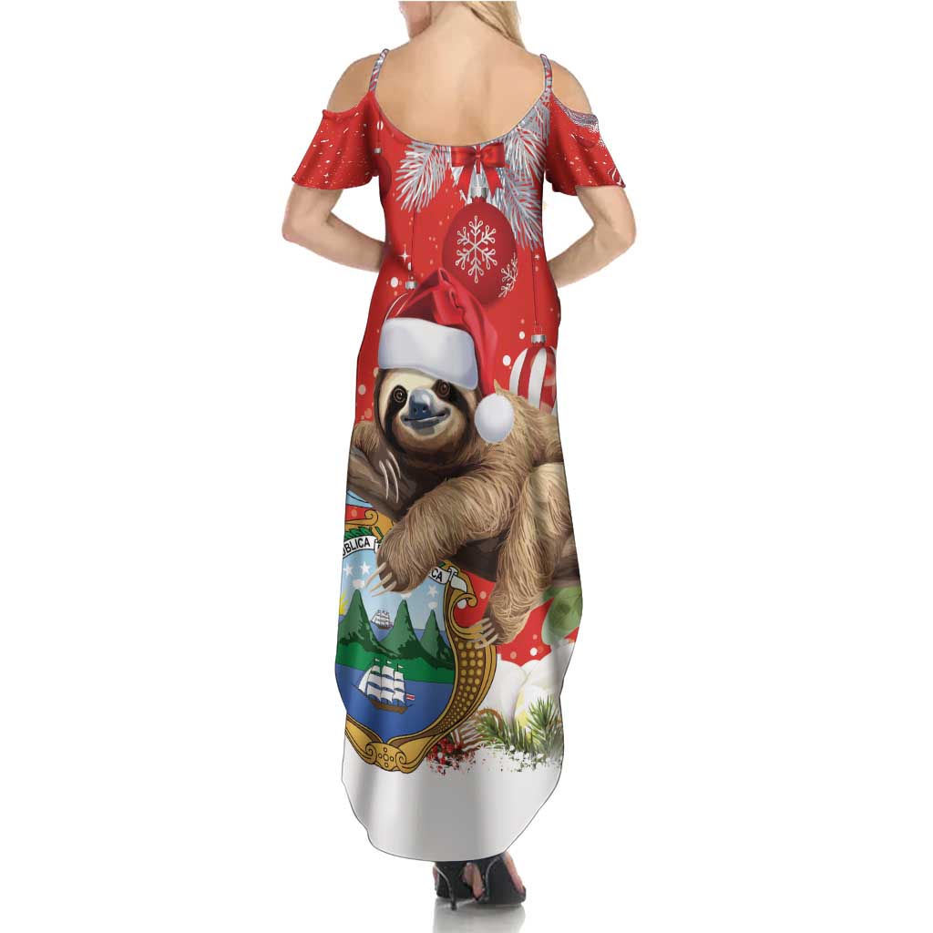 Christmas Costa Rica Family Matching Summer Maxi Dress and Hawaiian Shirt A Cheerful Sloth Wearing a Santa Hat - Wonder Print Shop