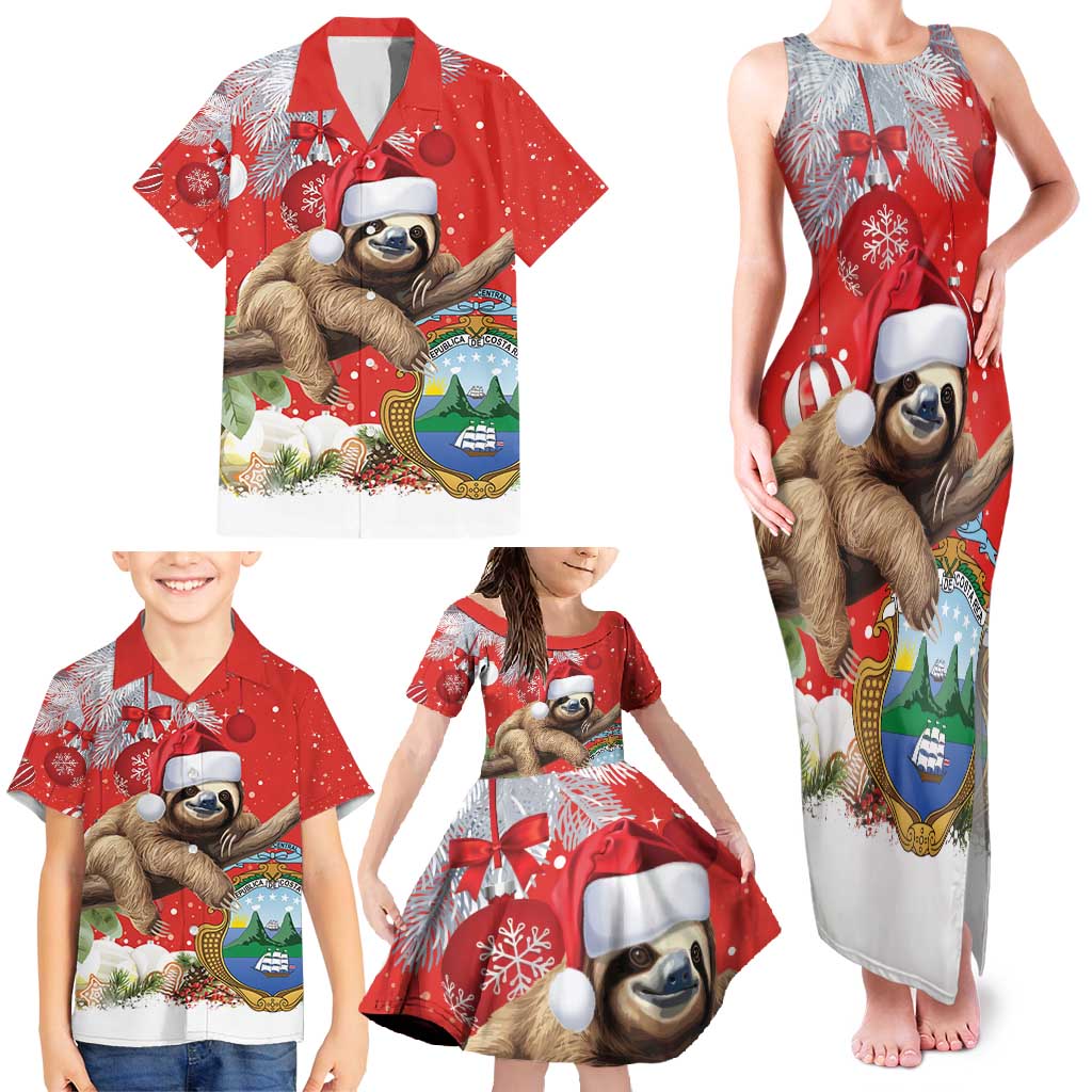 Christmas Costa Rica Family Matching Tank Maxi Dress and Hawaiian Shirt A Cheerful Sloth Wearing a Santa Hat - Wonder Print Shop