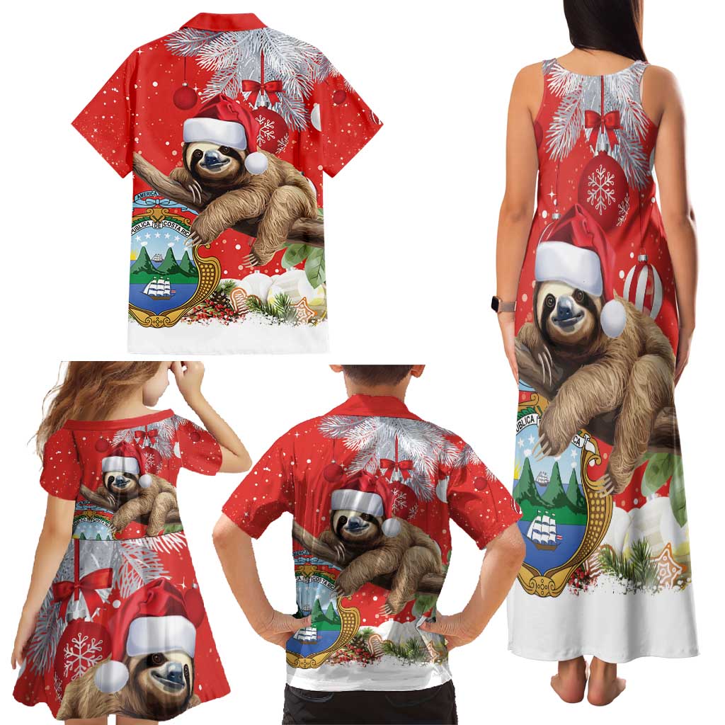 Christmas Costa Rica Family Matching Tank Maxi Dress and Hawaiian Shirt A Cheerful Sloth Wearing a Santa Hat - Wonder Print Shop