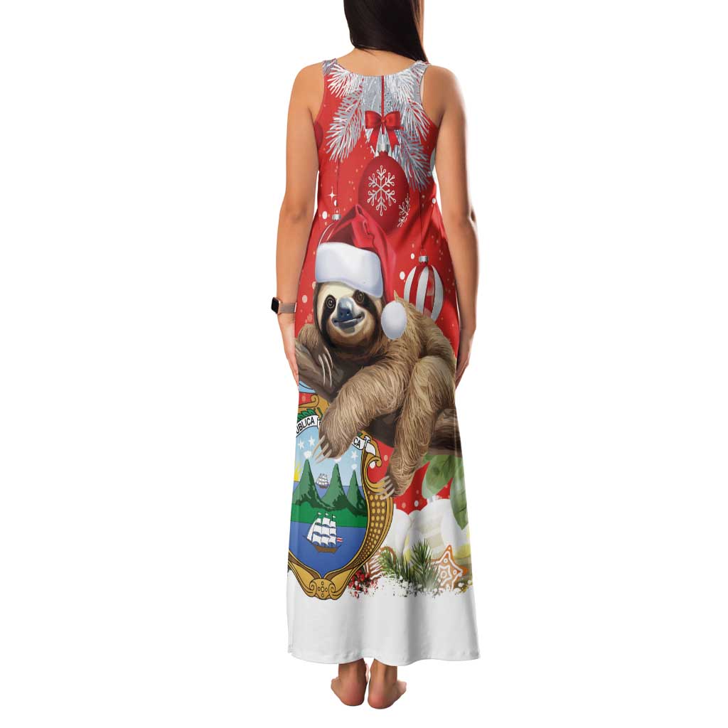 Christmas Costa Rica Family Matching Tank Maxi Dress and Hawaiian Shirt A Cheerful Sloth Wearing a Santa Hat - Wonder Print Shop