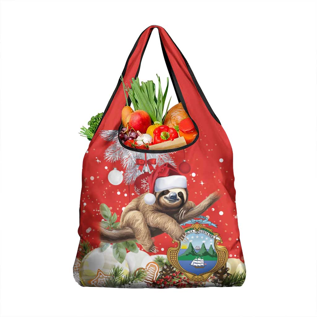 Christmas Costa Rica Grocery Bag A Cheerful Sloth Wearing a Santa Hat