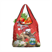 Christmas Costa Rica Grocery Bag A Cheerful Sloth Wearing a Santa Hat