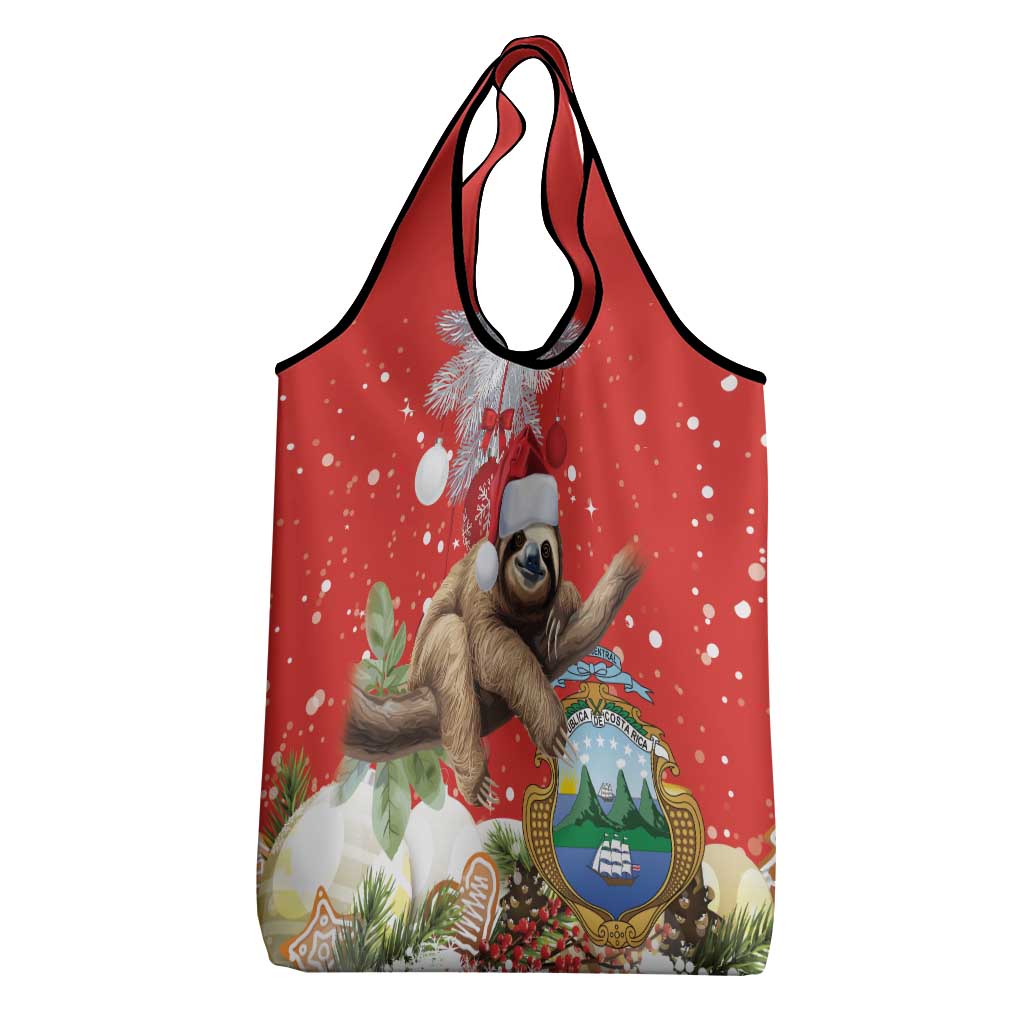 Christmas Costa Rica Grocery Bag A Cheerful Sloth Wearing a Santa Hat