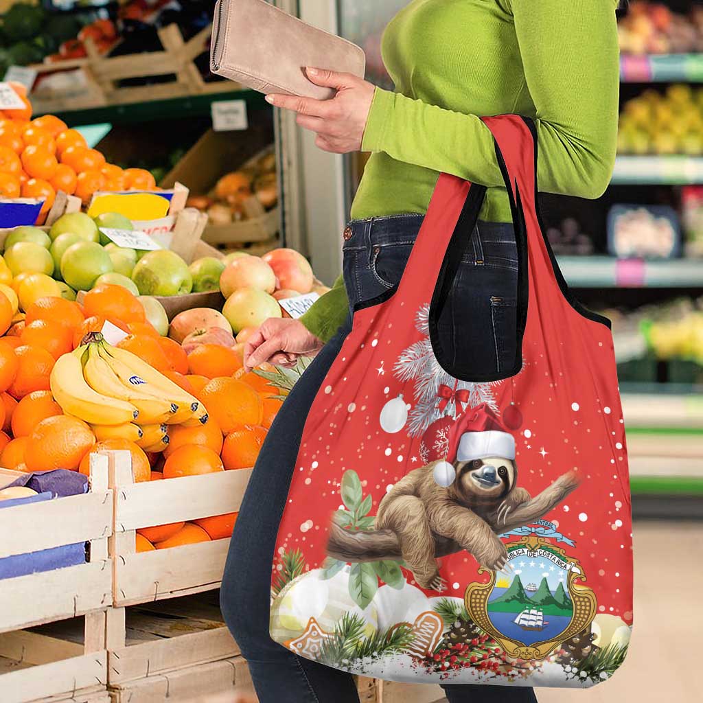 Christmas Costa Rica Grocery Bag A Cheerful Sloth Wearing a Santa Hat