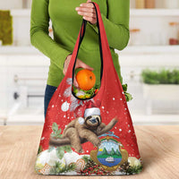 Christmas Costa Rica Grocery Bag A Cheerful Sloth Wearing a Santa Hat
