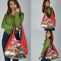 Christmas Costa Rica Grocery Bag A Cheerful Sloth Wearing a Santa Hat
