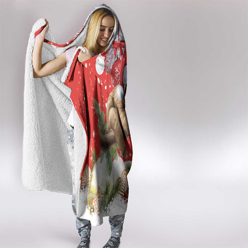 Christmas Costa Rica Hooded Blanket A Cheerful Sloth Wearing a Santa Hat