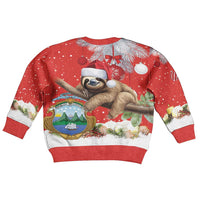 Costa Rica Christmas Kid Ugly Christmas Sweater A Cheerful Sloth Wearing a Santa Hat - Wonder Print Shop