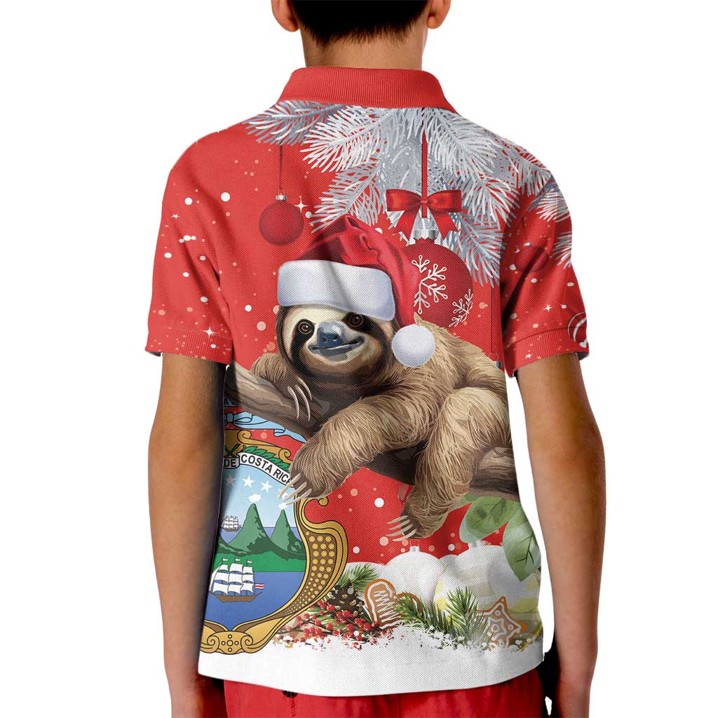 Christmas Costa Rica Kid Polo Shirt A Cheerful Sloth Wearing a Santa Hat - Wonder Print Shop