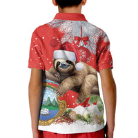Christmas Costa Rica Kid Polo Shirt A Cheerful Sloth Wearing a Santa Hat - Wonder Print Shop