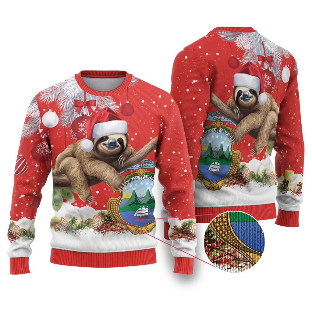 Costa Rica Christmas Ugly Christmas Sweater A Cheerful Sloth Wearing a Santa Hat - Wonder Print Shop