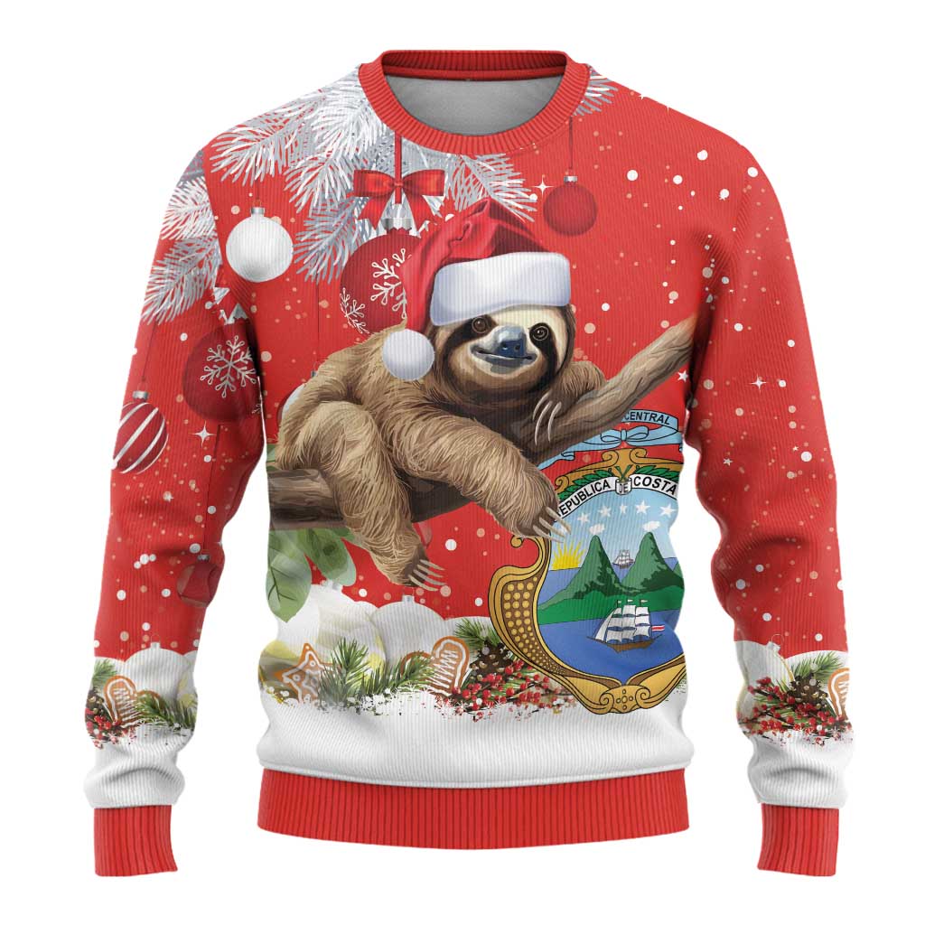 Costa Rica Christmas Ugly Christmas Sweater A Cheerful Sloth Wearing a Santa Hat - Wonder Print Shop