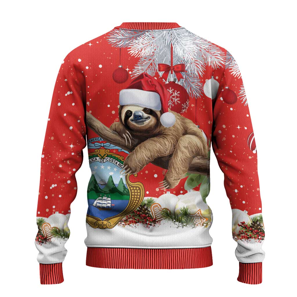 Costa Rica Christmas Ugly Christmas Sweater A Cheerful Sloth Wearing a Santa Hat - Wonder Print Shop