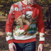 Costa Rica Christmas Ugly Christmas Sweater A Cheerful Sloth Wearing a Santa Hat - Wonder Print Shop