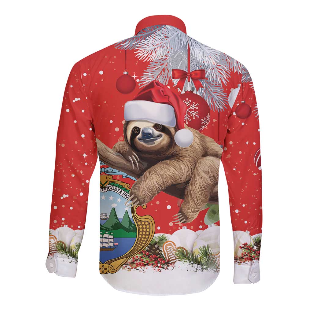 Christmas Costa Rica Long Sleeve Button Shirt A Cheerful Sloth Wearing a Santa Hat - Wonder Print Shop