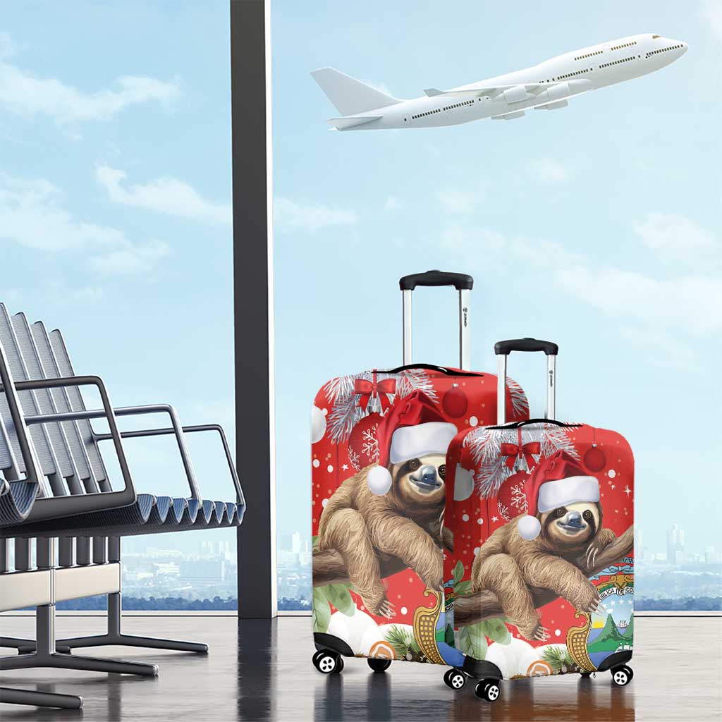 Christmas Costa Rica Luggage Cover A Cheerful Sloth Wearing a Santa Hat - Wonder Print Shop