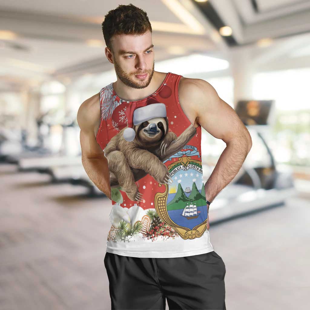 Christmas Costa Rica Men Tank Top A Cheerful Sloth Wearing a Santa Hat - Wonder Print Shop